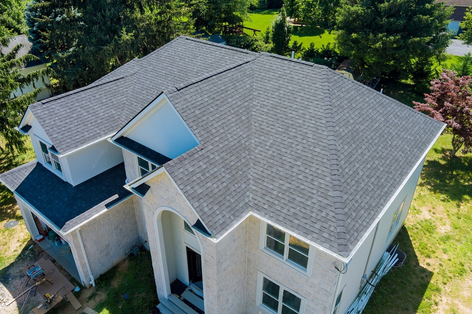 An overhead image of a roof that has had roofing services done